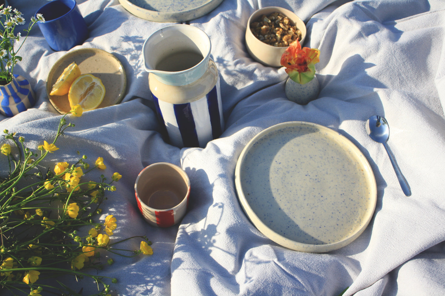 andrea frieling ceramics breakfast plate summer picknick jug cups